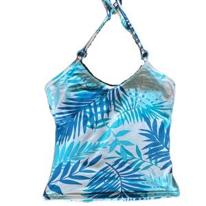 Bari tankini bathing suit top blue white floral M